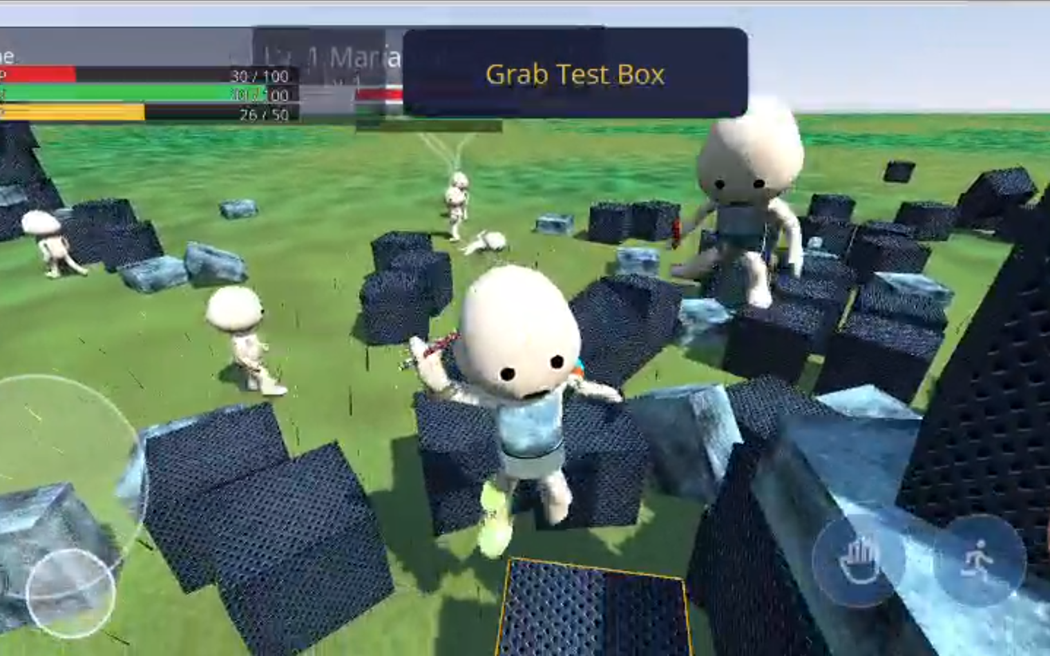 A chump leaping through a field of dark blocks with other chumps scattered around it